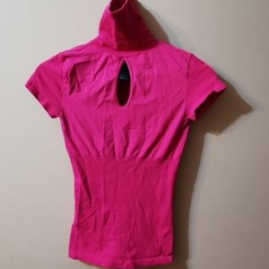 Bebe, M/L, Hot Pink Turtleneck, Cut out, Cap Sleev